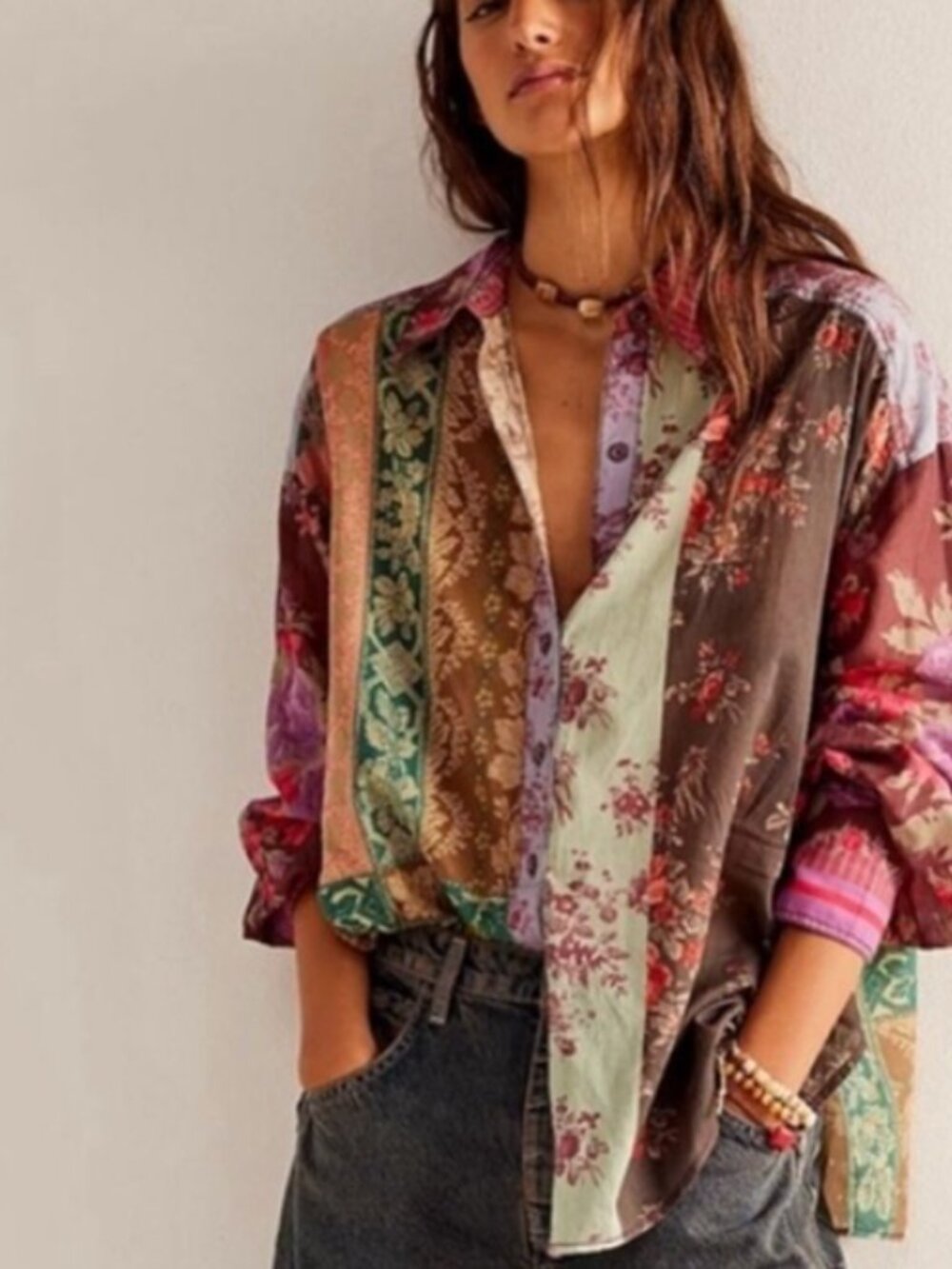 Free People We The Free Flower Patch Button Down Long Sleeve Blouse – Berry Comb